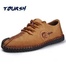 TOURSH Chaussures Hommes En Cuir Décontractée Chaussures Hommes Appartements Chaussures En Cuir Chaussure Casual Mens De Luxe Mode Handmad Chaussures Bout Rond Brun