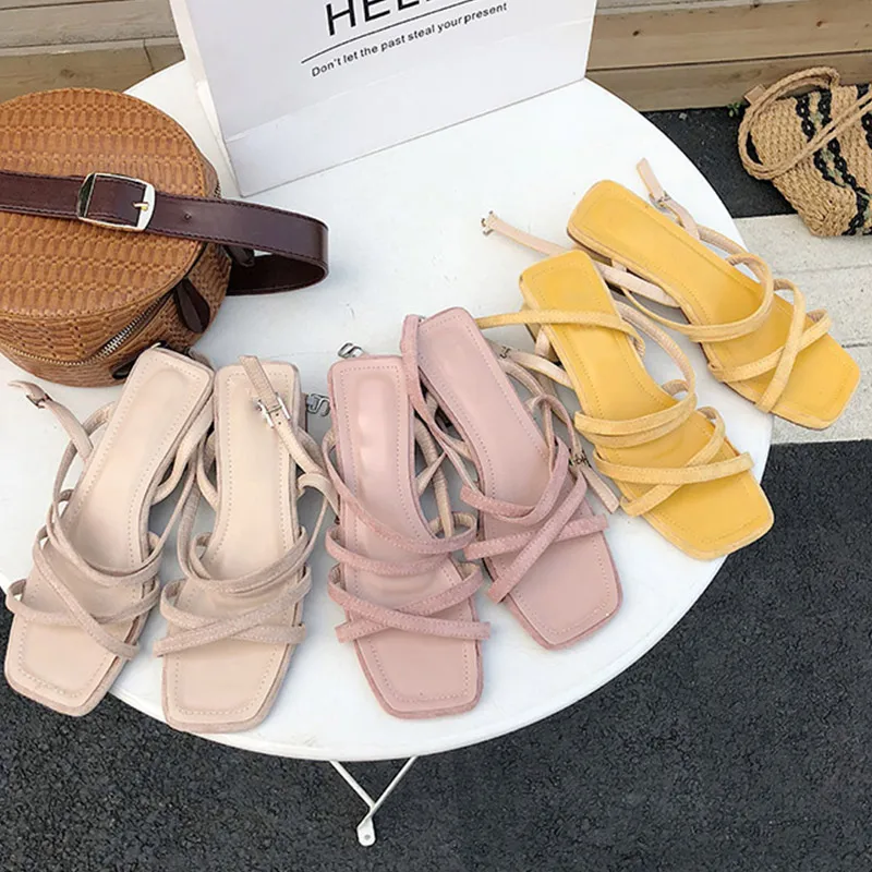 

MONMOIRA Narrow Band Vintage Sandals Women Summer Cross-Tie Slingback Sandals Shoes Women Med Heel Beach Sandals Women SWC0487