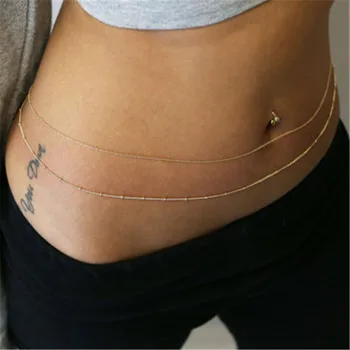 

Fashion Sexy Goldr Double Layer Beads Waist Chain For Women Summer Beach Body Chain Ornament Jewelry LST008