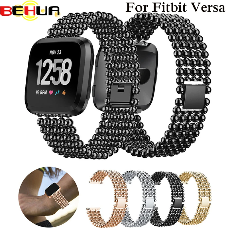 

2018 Five Beads Round For fitbit versa band bracelet Watch Band Wrist Straps For Fitbit Versa strap Alloy Gold drop shipping