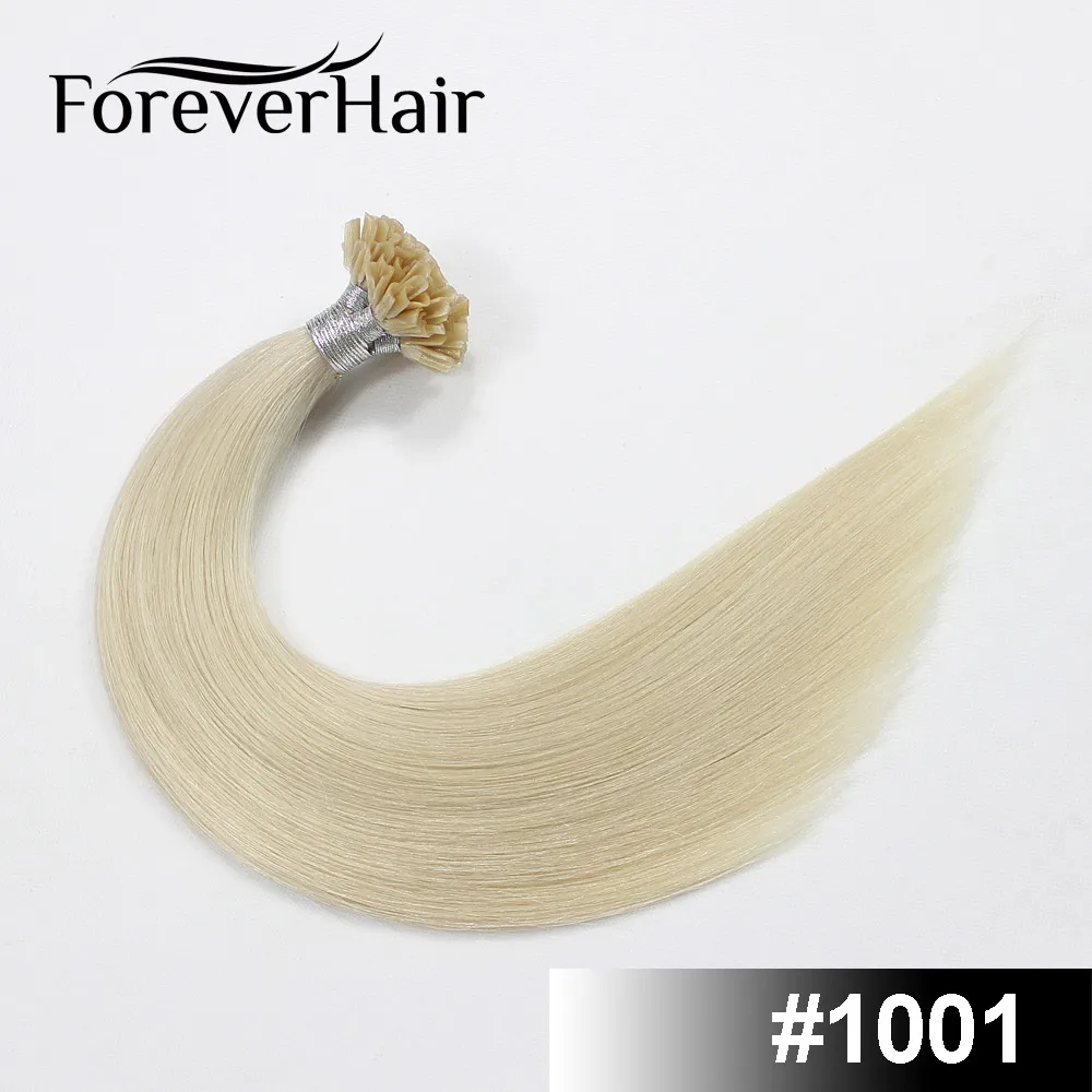 FOREVER HAIR 0,8 г/локон 1" 18" 2" Remy накладные человеческие волосы для наращивания, европейские человеческие кератиновые u-образные накладные волосы, 50 шт - Цвет: #1001