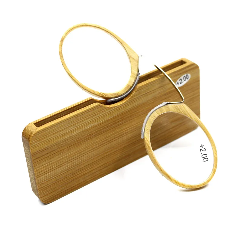 

PANDER 2019 Bamboo Nose Clip Glasses Mini lightweight Reading Glasses with Case Magnifying Presbyopic Glasses Men Women