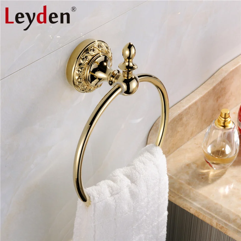 Leyden Luxury Solid Brass Polished Gold Towel Ring Towel Hanger Gold