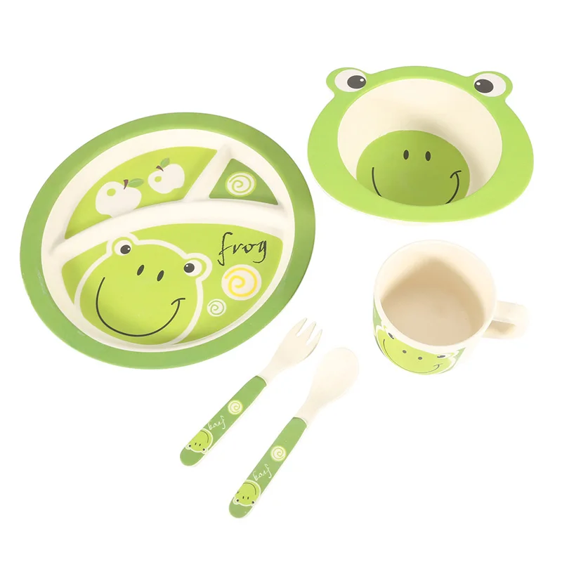 5Pcs Cartoon Bamboo Tableware Animal Baby Feeding Food Bowl Infant Kids Plate Eco-friendly Cute Children Baby Eating Food Bowl