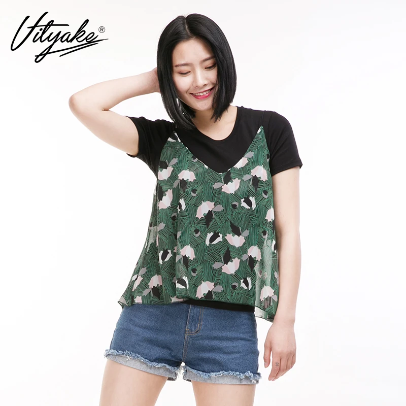 VITYAKE Women Causal V Neck Off Shoulder Spaghetti Strap Sexy Camis Tops Summer Beach Chiffon Camisole | Женская одежда