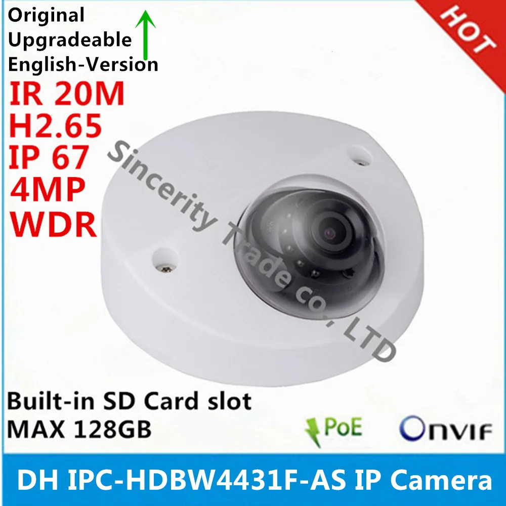 

original DH english version IPC-HDBW4431F-AS IP Camera 4MP IK10 IR20m IP67 built-in MIC SD card slot Mini Dome Network Camera