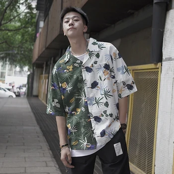 

2019 Summer Men's Cotton Clothes Spelling Color Printing Shirts Leisure Hawaiian Shirt Male Short Sleeve Fashion Trend Shirts