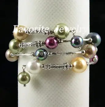 

Wedding Pearl Jewelry - 8-10MM Triple Row Rainbow Color Mother of Pearl Wrap Bracelet Free Shipping