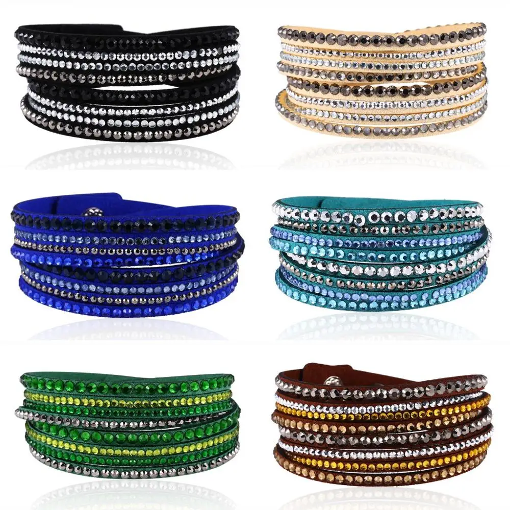 

HOCOLE Vintage Leather Wrap Multilayer Bracelets For Women Fashion Crystal Rhinestone Bracelet Female Party Gift Charm Jewelry