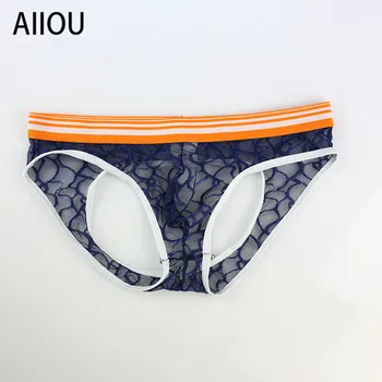 

AIIOU Mens Briefs Underwear Mesh See Through Gay Thongs and G Strings T-back Lace Sissy Underpants Jockstrap Underwear for Men