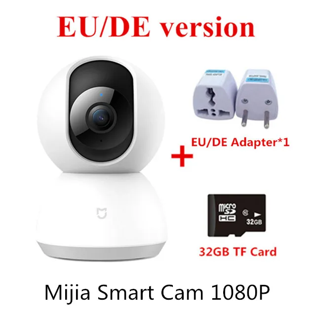 Xiaomi Mijia Smart Cam Cradle Head Версия 1080P HD 360 градусов ночное видение веб-камера IP камера видеокамера Wifi HD Mijia камеры - Цвет: 1080P EU DE 32 card