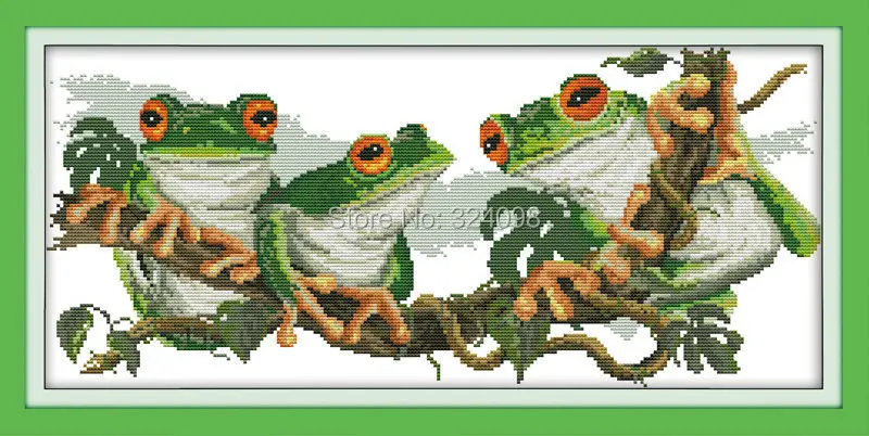 

Wholesale Needlework,Stitch,DIY 14CT DMC Cross Stitch,Sets For Embroidery Kits,Three frogs Patterns Counted Cross-Stitching