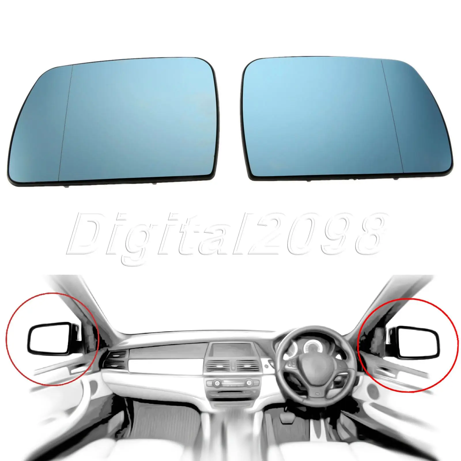 1Pair L+R Side Car Heated Door Wing Mirrors Glass For BMW X5 E53 1999 2006 3.0i 4.4i Rearview