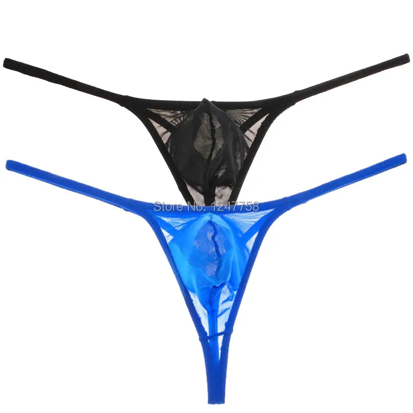 2Pcs/Lot Men'sMini Cut G Strings Liquid Stretch See through Mesh