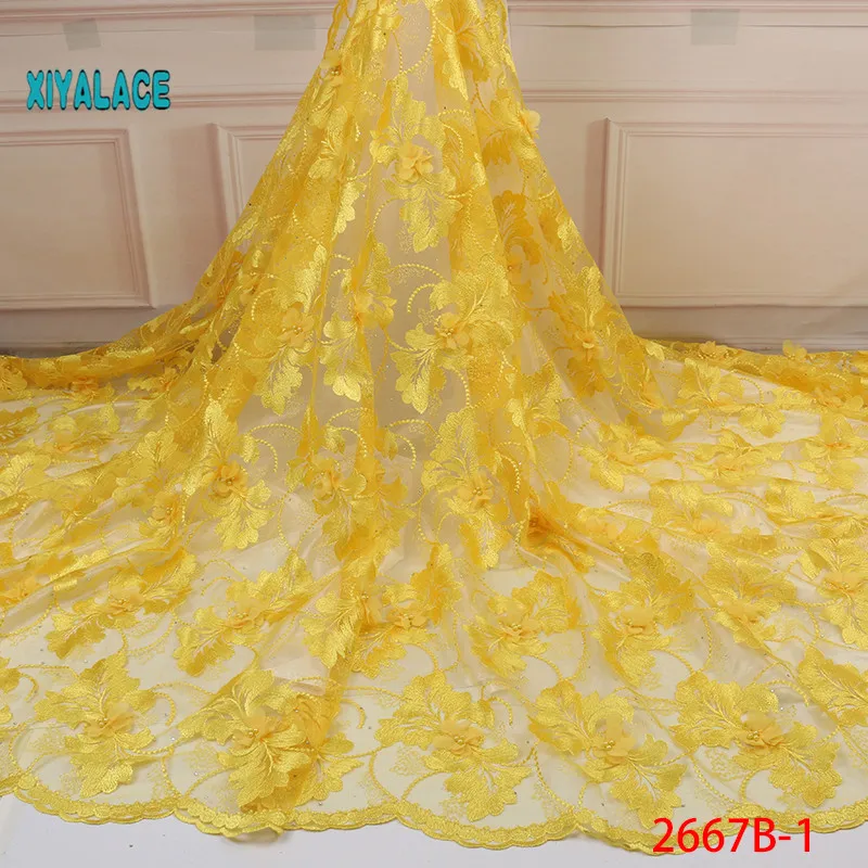 

2019 New style French net lace fabric 3D flower African tulle mesh lace fabric high quality lace nigerian lace fabric YA2667B-1