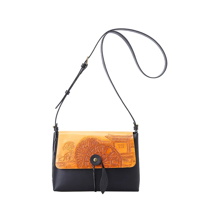 

Unique Landscape Original Design Diagonal Women Bag Handmade Calfskin women messenger bags New Pumped Buckle Shoulder Bag