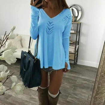 

Nice Autumn Tops Shirts Casual Solid Women T Shirts V-Neck Long Sleeve Tshirt Ladies Loose Plus Size T-shirt Tees Tops 7Q2247