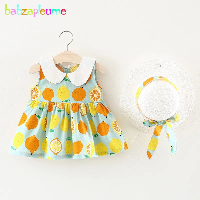 

babzapleume 2Piece Baby Girls Dress+Hat 2018 New Summer Kids Clothes Cotton Infant Princess Dresses New Born Clothing Set BC1707