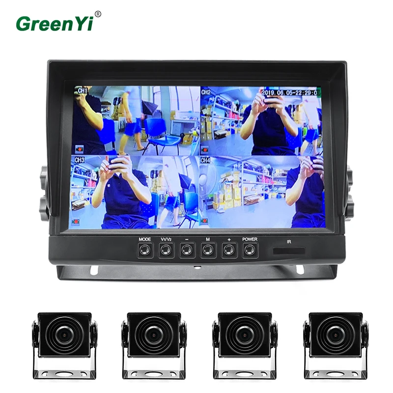 

GreenYi 9 Inch DC 24V AHD 1920*1080P Car DVR 4Ch Video Recorde Monitor with Front Rear Left Right Parking Camera For Truck Bus