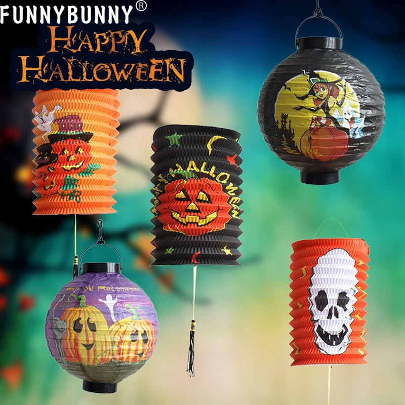 

FUNNYBUNNY Halloween Decor Pumpkin Lantern Party Light Hanging Paper Lamp