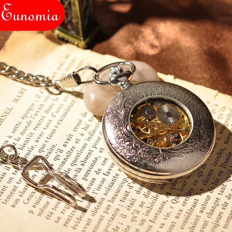 Для женщин роскошные алмаз карманные часы Марка Мода Часы с костями Рука Ветер