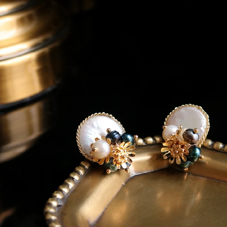 GLSEEVO, 925 пробы, серебряные серьги-гвоздики с натуральным жемчугом в стиле барокко для женщин, свадебные серьги с цветами, хорошее ювелирное изделие GE0650