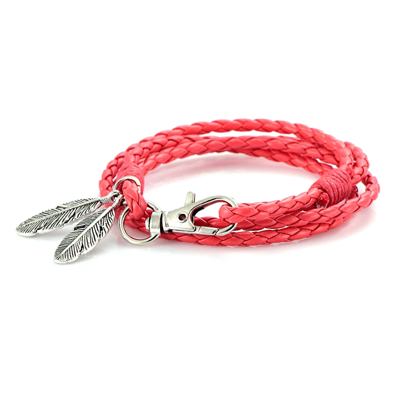 NIUYITID Black PU Leather Men Bracelet Silver Feather Accessories Fashion Jewelry Man Bracelet For Wristband Male Charm (3)