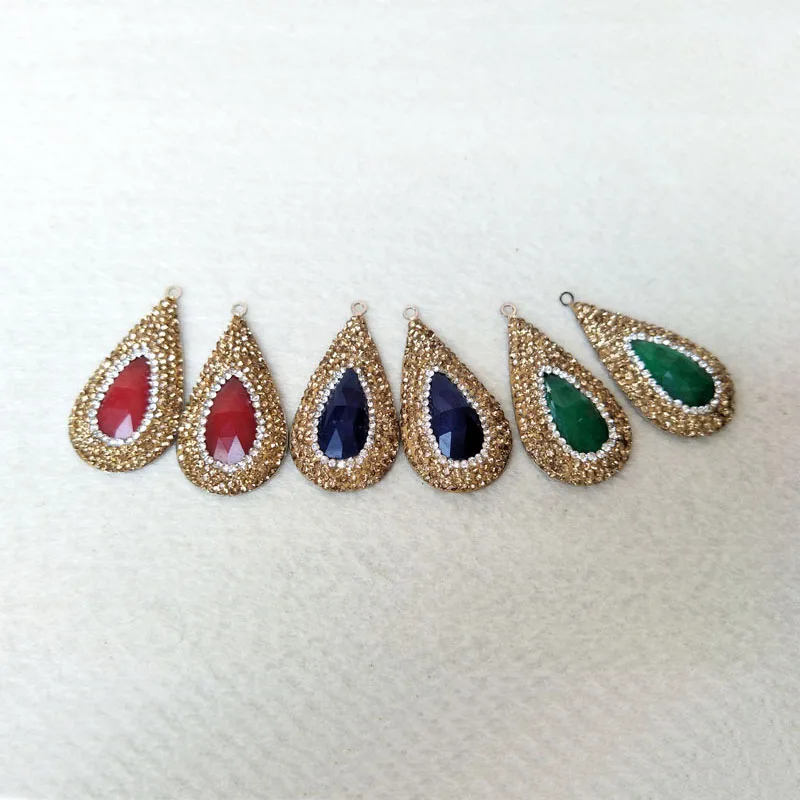 

6pcs Mixed Color opal stone Pave Rhinestone Drop Cat's Eye Charms Pendants Jewelry Finding DIY earrings making ER568