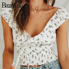 Bazaleas винтажная модная футболка укороченный топ бюст галстук-бабочка женская футболка шикарные узкие с эластичным поясом обрезанная женская футболка Прямая поставка