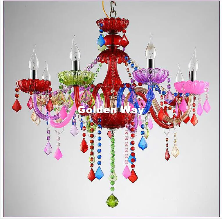 Европейская люстра в стиле арт-деко разных цветов/розового/Красного/синего цвета, для гостиной, E14, лампы в форме свечи, роскошное стеклянное Хрустальное освещение