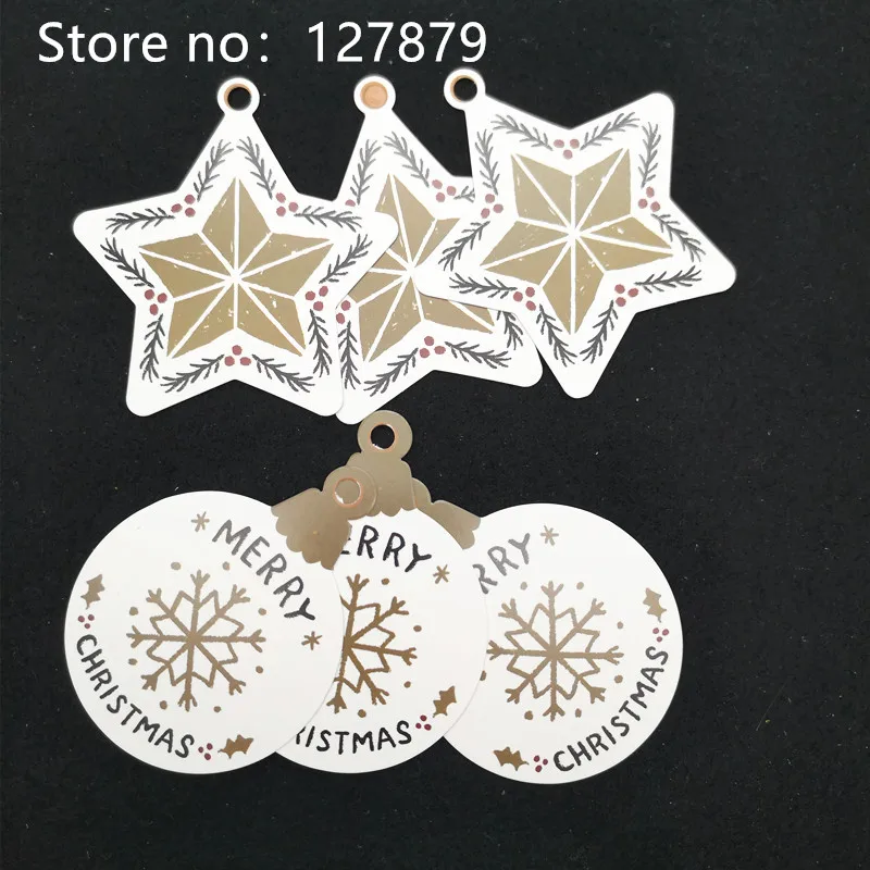 

50pcs five-pointed star Christmas Gift Tags Paper Hang Tag Snowflake Christmas Tree Party Decoration DIY Label with Hemp String