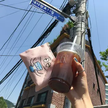 

SIXONE INS Korea Pink Printing Pen Bag Smile Face Handbag Zipper Pocket Mobile Phone Cosmetic Bag pencil case Student stationery