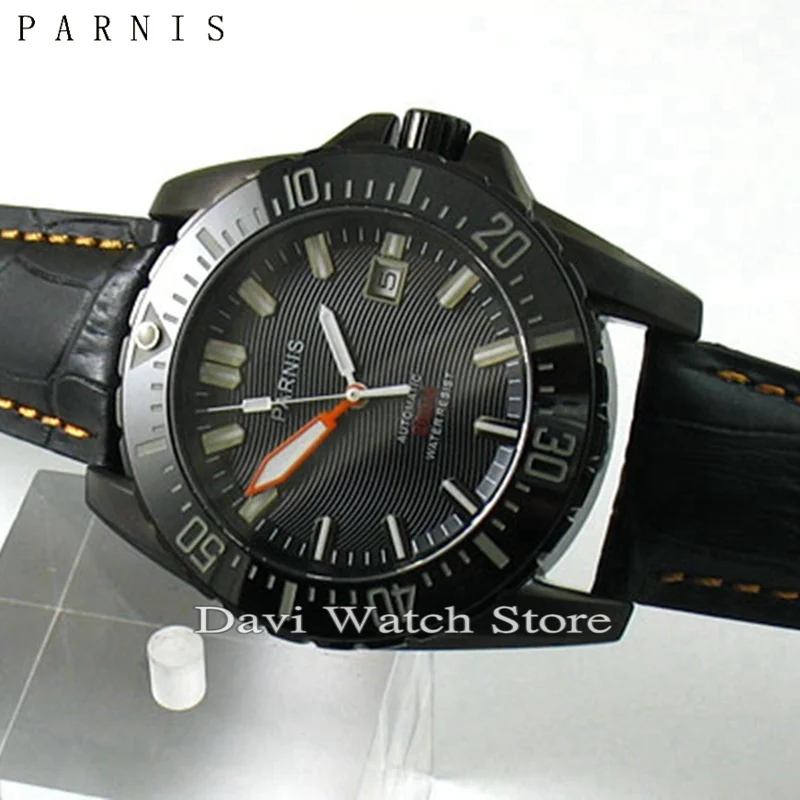 

Parnis 43mm PVD black automatic 20ATM Ceramic Bezel sapphire glass mens Watch