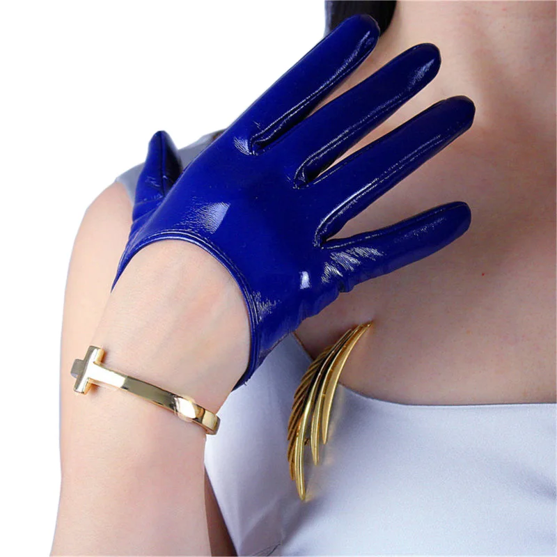 Woman's Gloves Patent Leather Short Gloves Ultrashort Simulation Genuine Leather Female Dance PU Leather Gloves 13cm P67