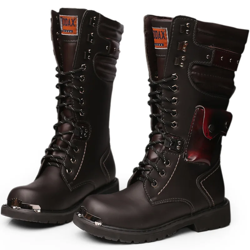 

Handsome Men's Cowhide Genuine Leather Work Boots Military Combat Boots Gothic Skull Punk Motorcycle Martin waterproof Boot38-46