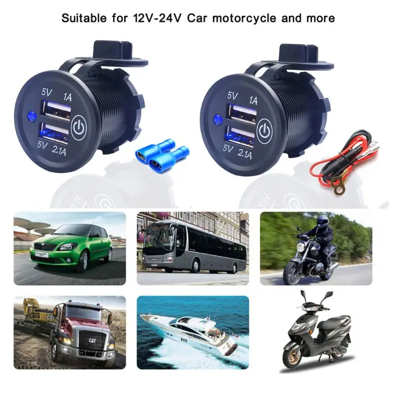  Wasserdicht Auto Ladegerät Dual USB 2.1A 12 V/24 V Power Adapter Mit Touch AUF OFF Schalter Für Aut