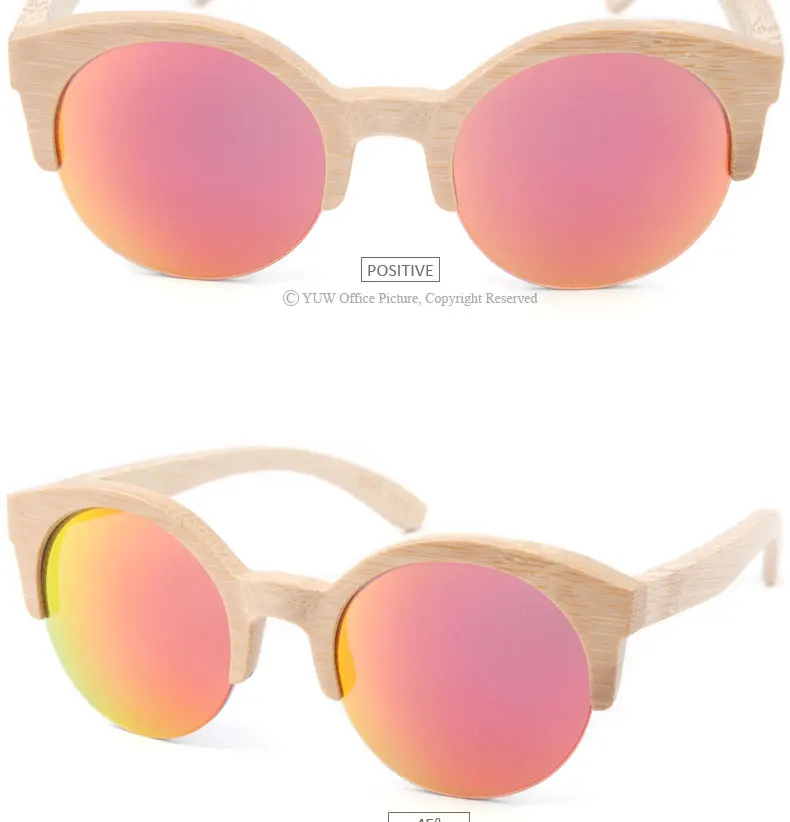 YUW's Bamboo полуоправа, круглые солнцезащитные очки для женщин, фирменный дизайн, oculos de sol feminino de marca, оригинальные солнцезащитные очки
