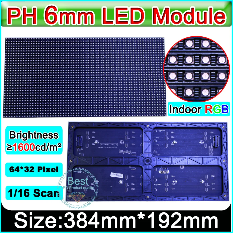 

SMD 3 in1 P6 Indoor full color Led Display Modules, 64x32pixel 1/16 scanning, P6 RGB led display module video panel