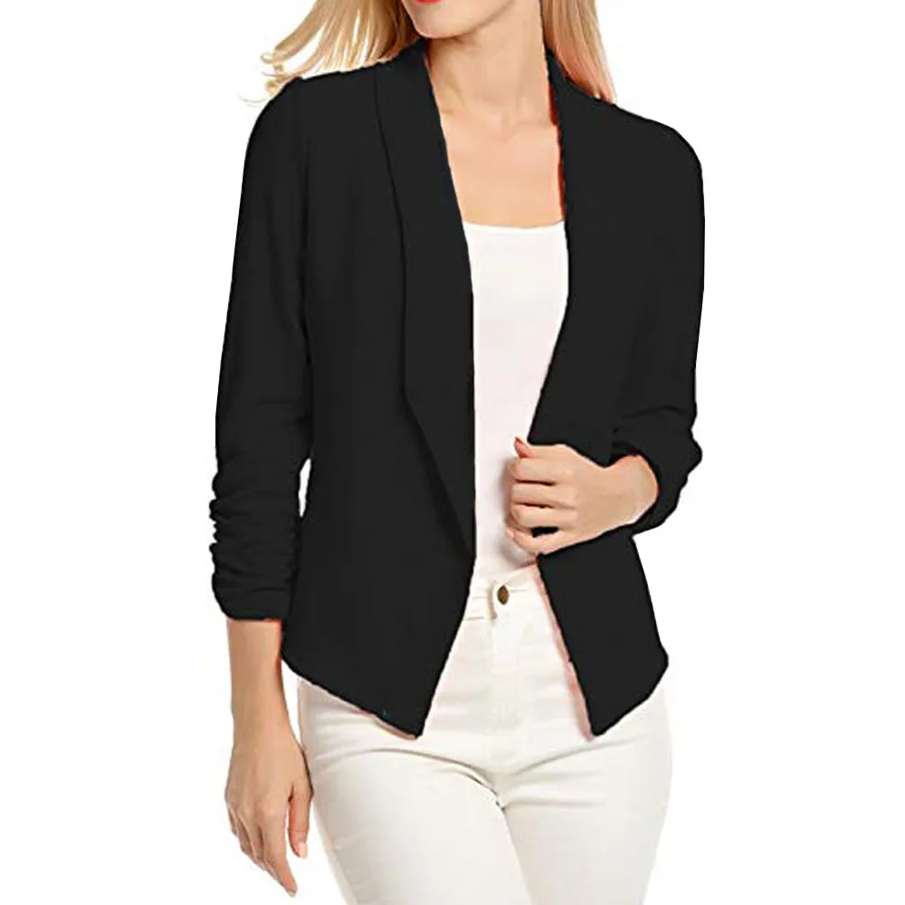 Women Blazers and Jackets 3/4 Sleeve Blazer Open Front Short Cardigan Suit Jacket Notched Ladies Coat feminino abrigo mujer 7.17