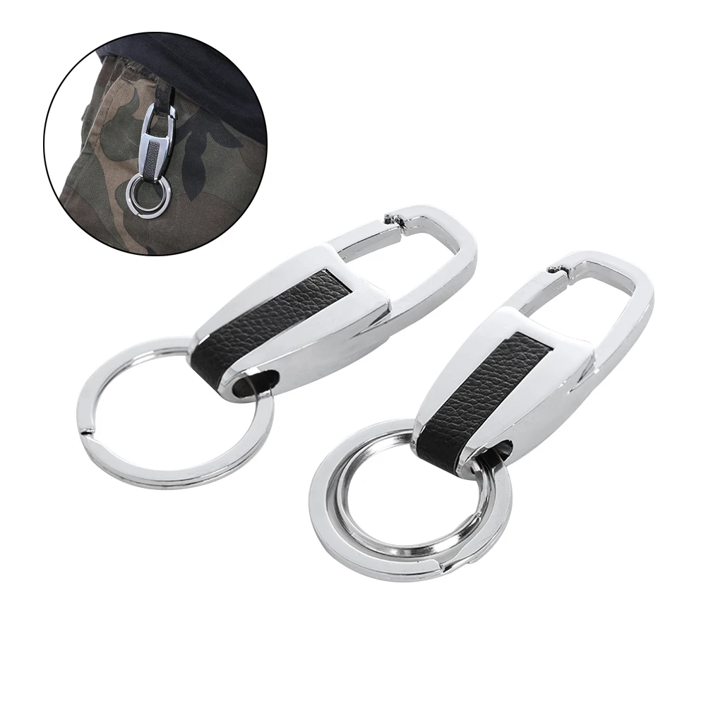 

1Pcs Men Business Keychain Car Keyring Fashion Leather Key Chain Waist Hanging Key Ring Metal Auto Key Holder Gift Double Ring