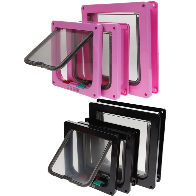 Pet Door Dog Cat Flap Door with 4 Way Security Lock Flap Door For Dog Cats Kitten ABS Plastic Small Pet Gate Kit Cat Dogs Doors