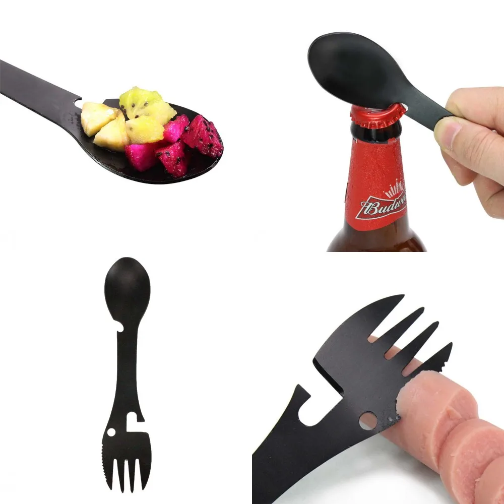 Многофункциональная посуда ложка, вилка, нож для резки, открывалка для бутылок на открытом воздухе Кемпинг Пикник кухня комбинированная посуда
