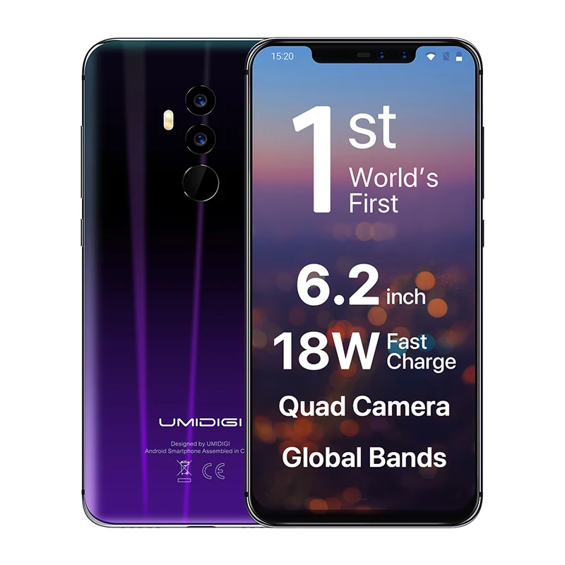 

UMIDIGI Z2 6.2" FHD+Full Screen 4G Global Version Helio P23 6GB RAM 64GB ROM Quad Camera Android 8.1 3850mah Face ID Smartphone