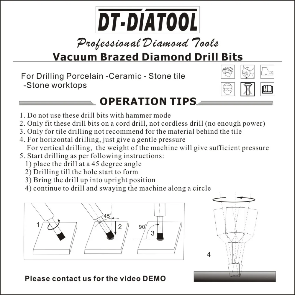 DT-DIATOOL 4 шт./компл. диаметр 5-12 мм алмазные сухие буровые коронки многоцелевой сверло буровое долото для Мрамор плитка шестигранный хвостовик кольцевая пила