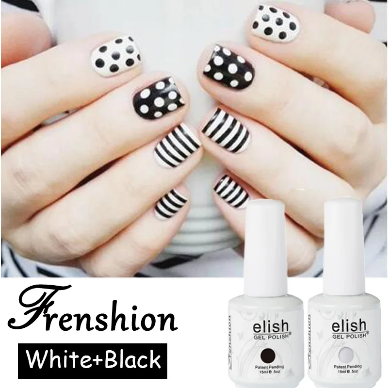 Frenshion 2pcs Black and White Paint Feel UV Gel Nail Polish Soak Off
