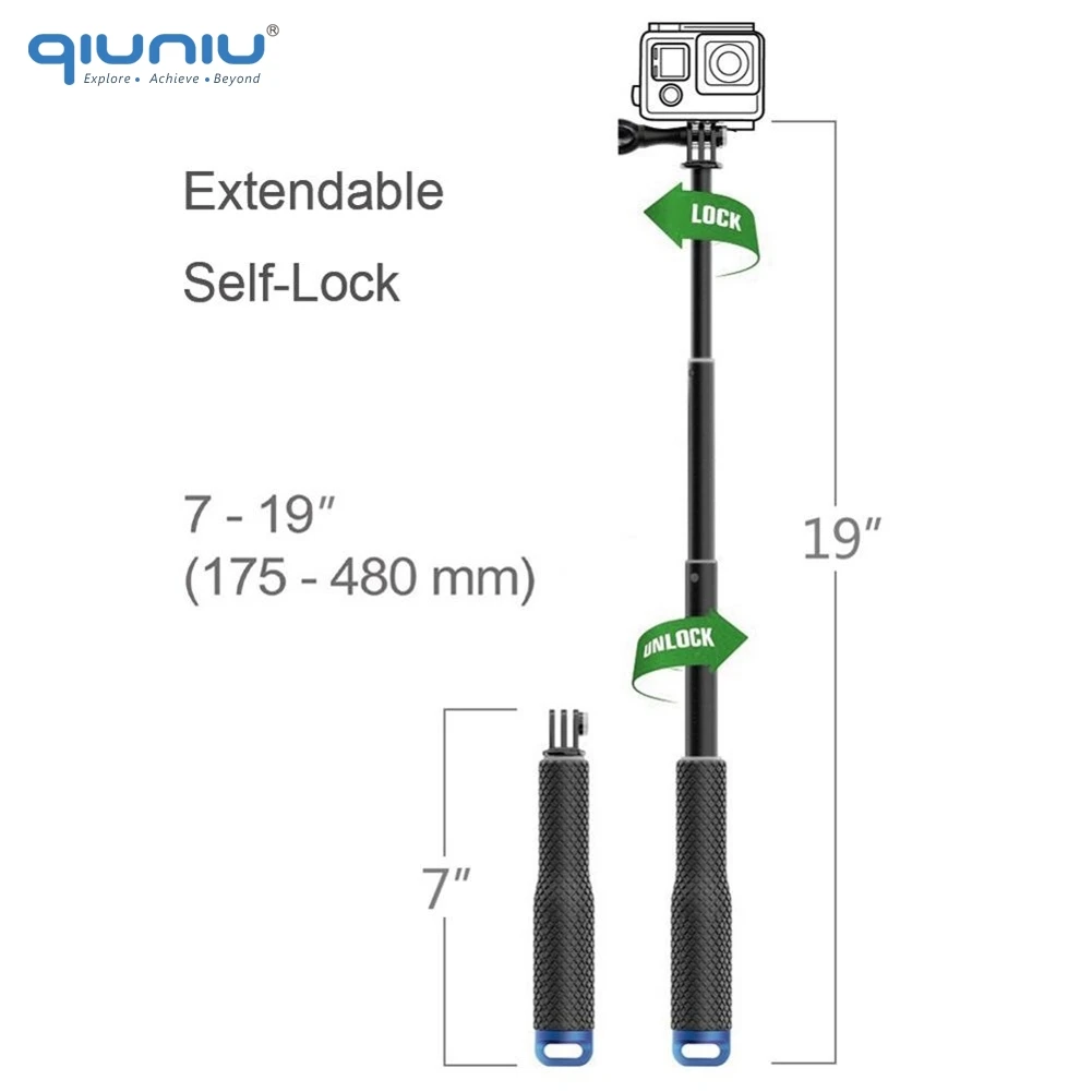 QIUNIU 1" мини алюминиевый выдвижной ручной монопод палка для селфи с WiFi дистанционным креплением для GoPro Hero 4 5 6 7 Session