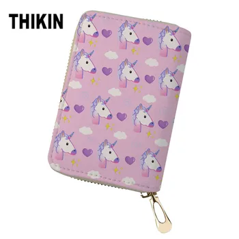 

THIKIN Cartoon Unicorn Print Holder Passport Cover Card Bag Bank Cards Protection Case ID Card Small Coin Wallets Cards Carteira