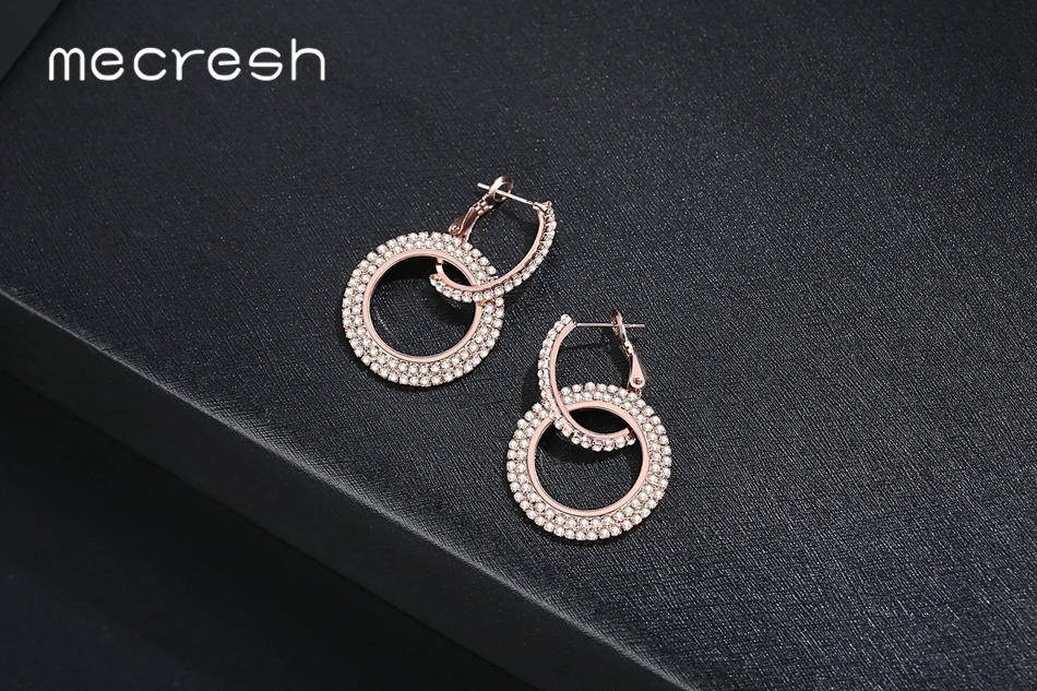 Mecresh, двойные круглые маленькие серьги-кольца, 888, стразы, серебро, золото, розовое золото, цветные серьги для женщин MEH1353