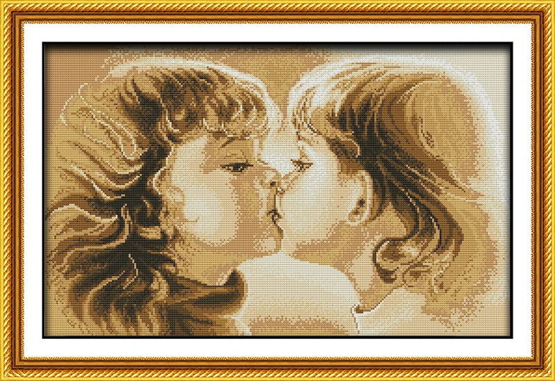 

Love's kiss Counted 11CT Printed 14CT DMC Cross Stitch Set DIY Chinese Cotton Cross-stitch Kit Embroidery Needlework