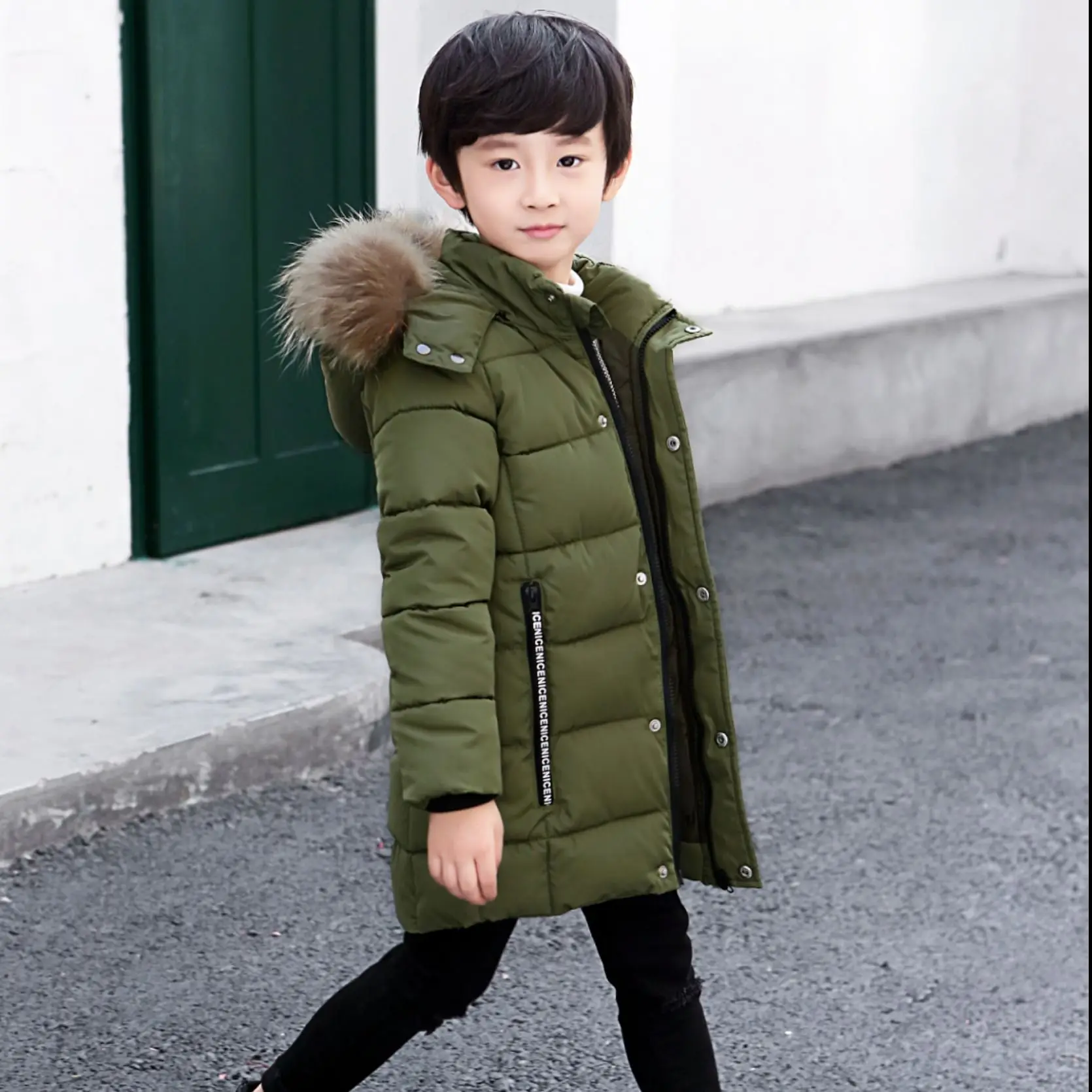 INS hot boys winter coat 4-15 years old long hooeded parka thick cotton coat warm windbreaker Hand stuffed cotton coat letters